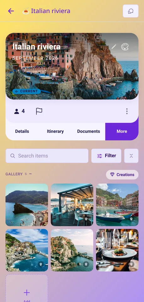 Every photo from a trip, kept with it