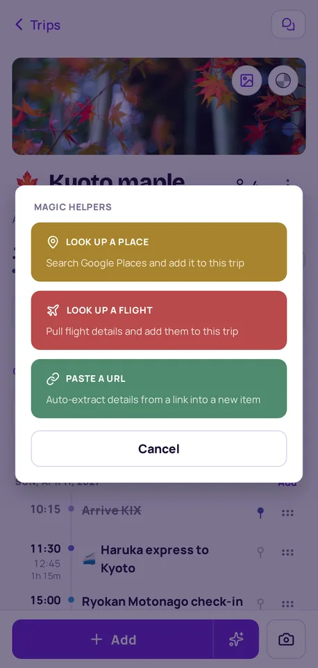 Magic helpers on the itinerary, with both ways of planning